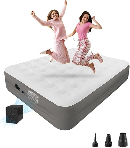Colchón de aire Queen con bomba alimentada por batería de 1300 mAh, tela de terciopelo holandés elevada de 18 pulgadas súper suave y cómoda, soporte