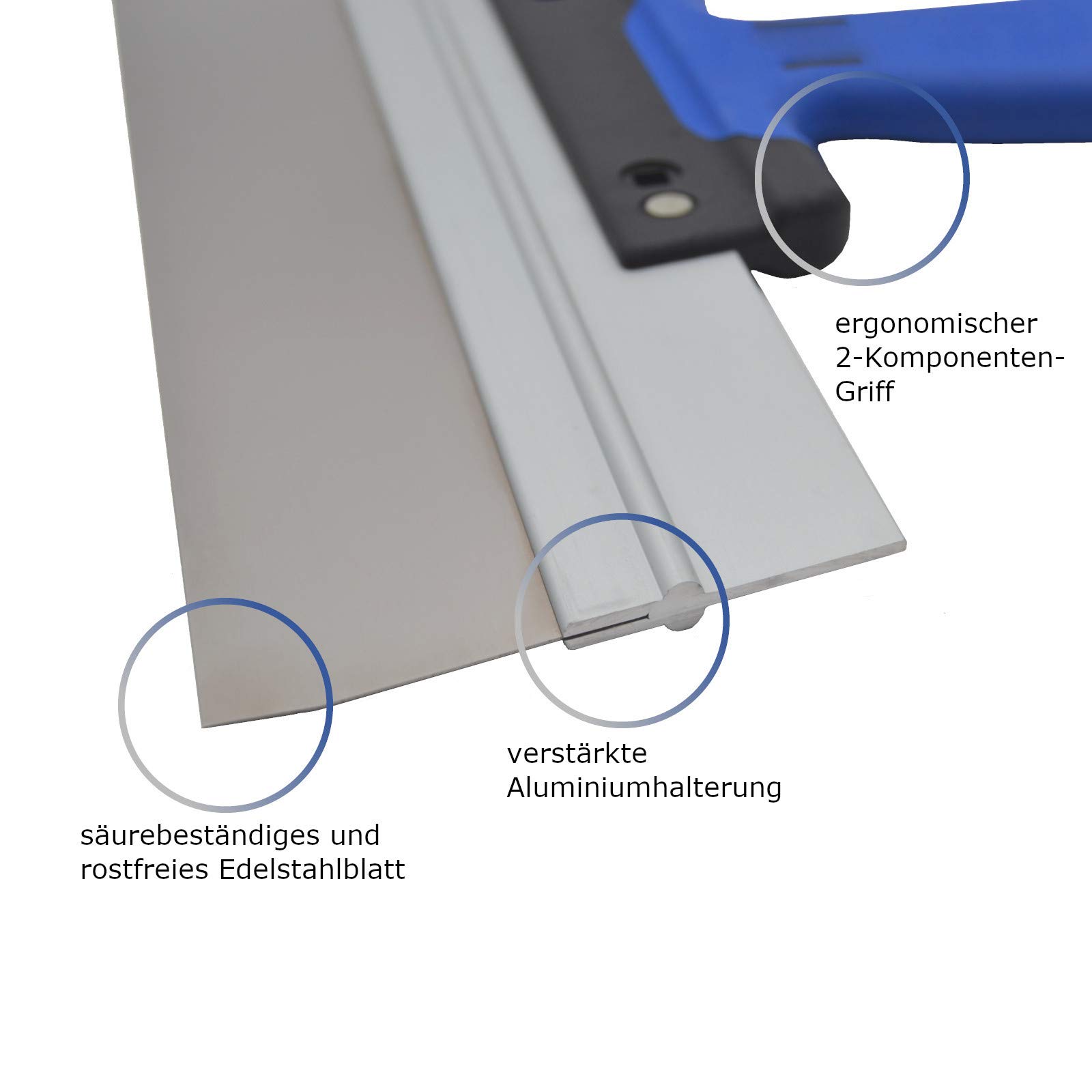 DEWEPRO 3er Set Breitspachtel 350 x 95 mm aus Edelstahl – Flächenspachtel mit 0,4 mm Blattstärke – ergonomischer 2K Softgriff – Glättspachtel für Trockenbau, Innenausbau und Renovierung