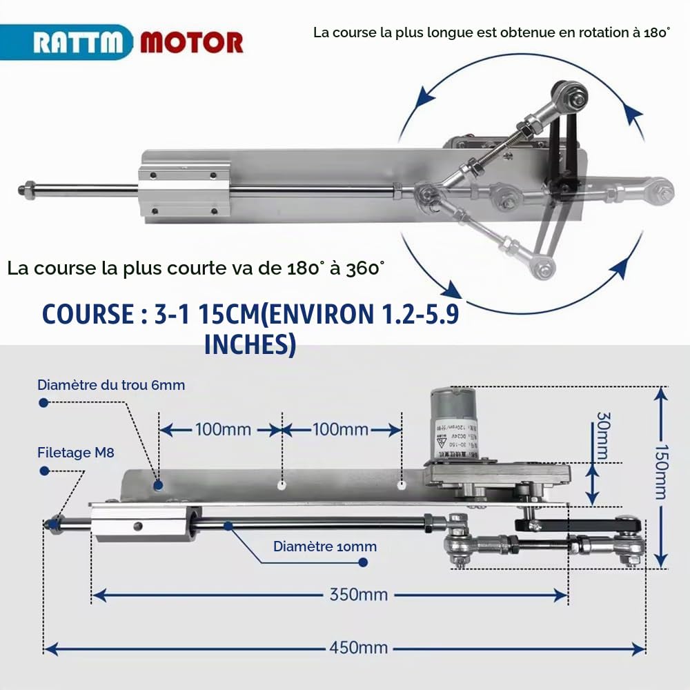 Actionneur Linéaire 12 V,Actionneur Linéaire Télescopique 12V,Actionneur Linéaire Télescopique en Métal à Arbre,Avec Contrôleur Vitesse Course 3-15cm pour Portes Électriques, Machines Industrielles