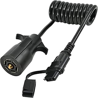 MECMO 7-Way Blade to 4-Way Flat Coiled Trailer Wiring Harness 5 Ft, Pure Cooper Trailer Extension Cord, 18-Gauge Heavy Duty Jacketed Cable Trailer Connector Adapter Plug- 5ft (60 Inches)