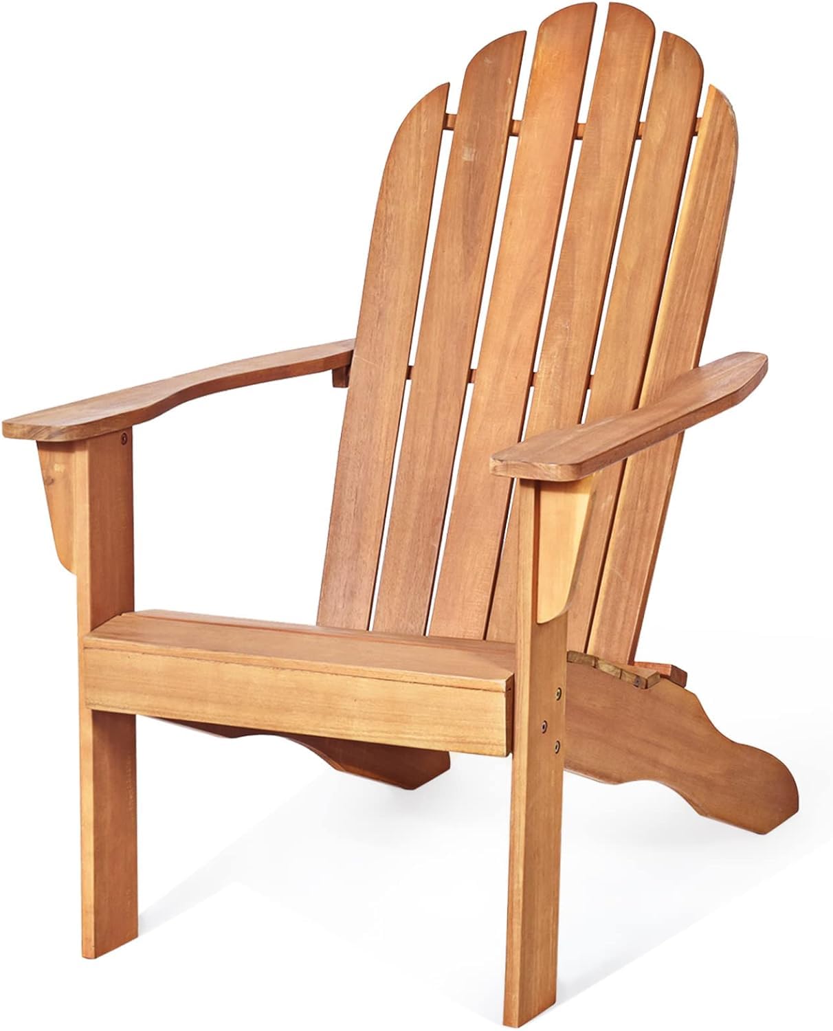 GOPLUS Adirondack Stuhl aus Massivholz, Gartenstuhl bis zu 160kg Belastbar, Gartensessel mit Armlehnen & Rückenlehne, Strandstuhl mit Lackierter Oberfläche, für Garten Strand Outdoor (Natur)