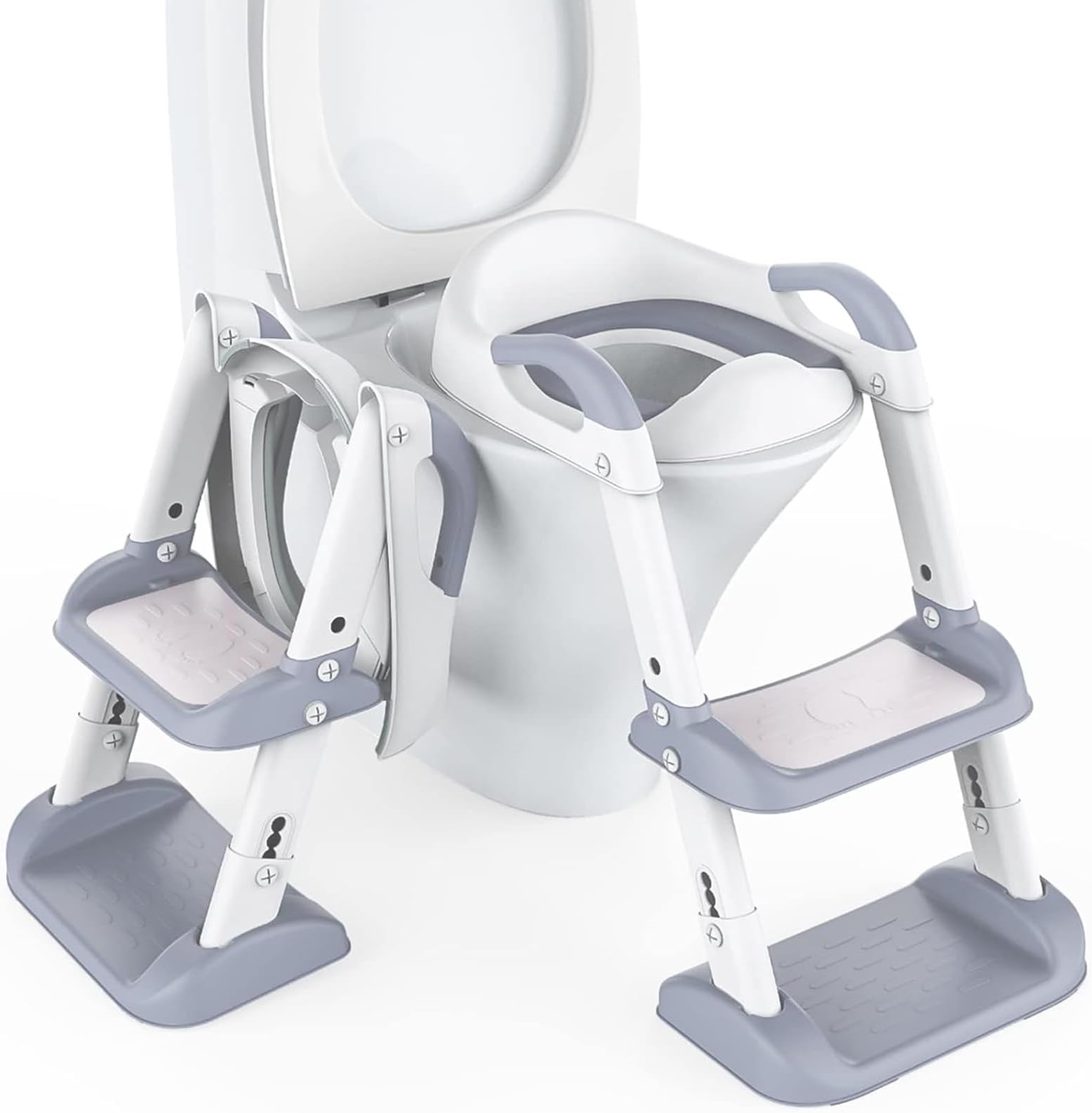 Potty Seat，U-HOOME Training Toilet Seat with Step Stool Ladder for Kid and Baby, Adjustable Toddler Toilet Training Seat with Soft Anti-Cold Padded Seat, Safe Handles and Non-Slip Wide Steps