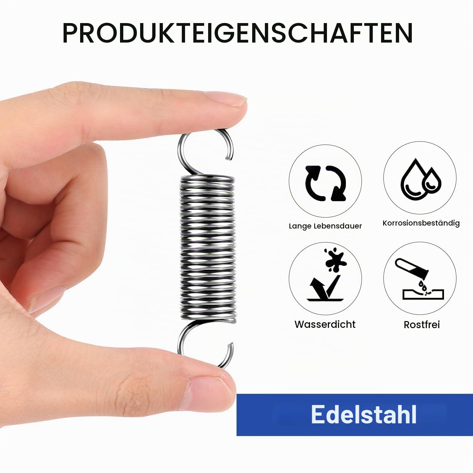 Gutekunst Zugfeder Edelstahl – 2mm Draht, Ø16mm, Länge 87mm, 14,2kg Belastung – Mit Ösen
