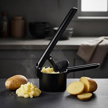 Deconox Paslanmaz Çelik Siyah Patates Ezici | Büyük Boy Metal Kollu Patates Püre Aparatı | Mutfakta Kolaylık ve Profesyonel Kolay Püreler Yapımı