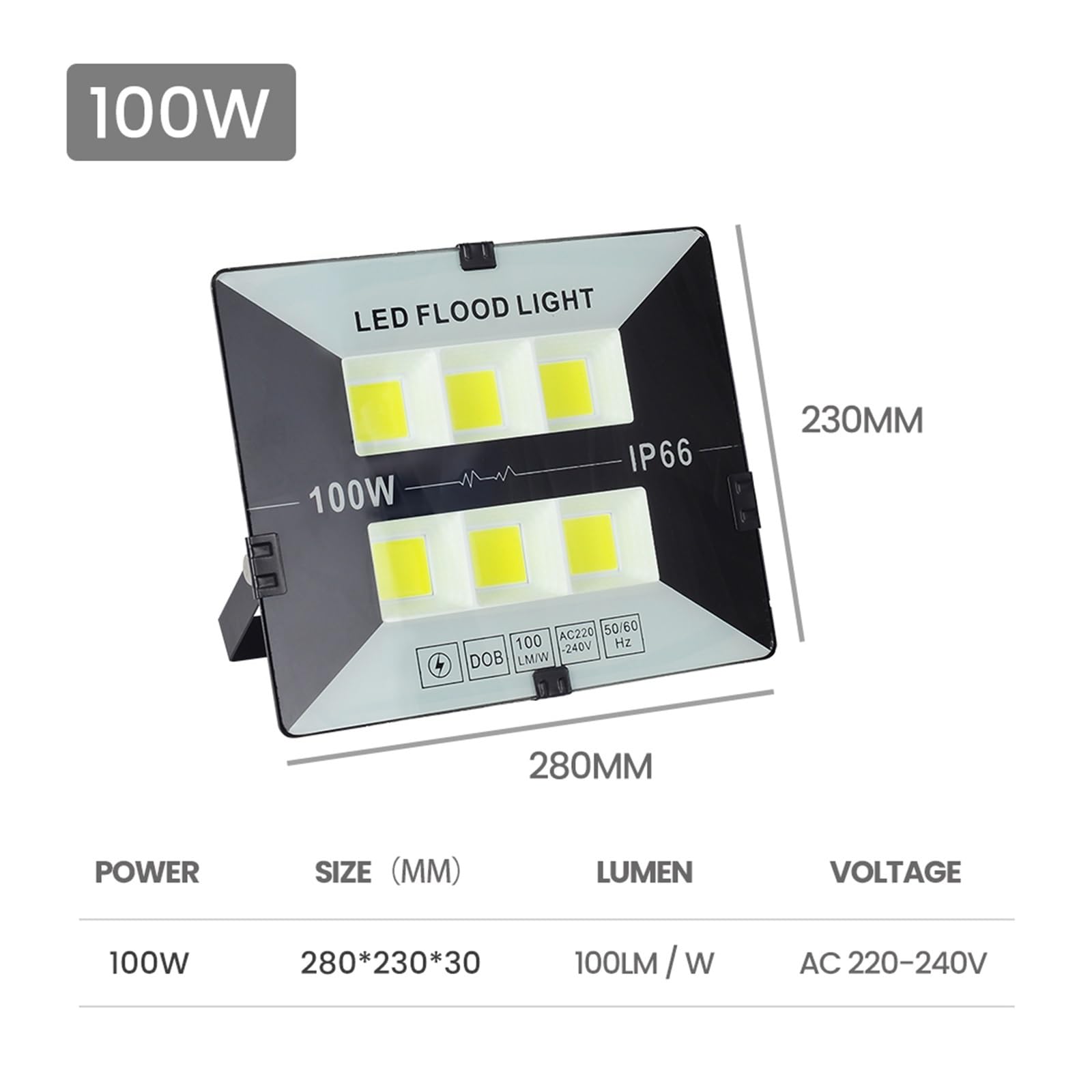 Naświetlacze LED, Światło Halonowe LED 50W 100W 200W 300W Luces Zewnętrzne Oświetlenie Zewnętrzne Reflektory LED Lampa Uliczna LED IP66 Wodoodporna Lampa Ścienna Jasne światło Robocze (Color : 6500 K