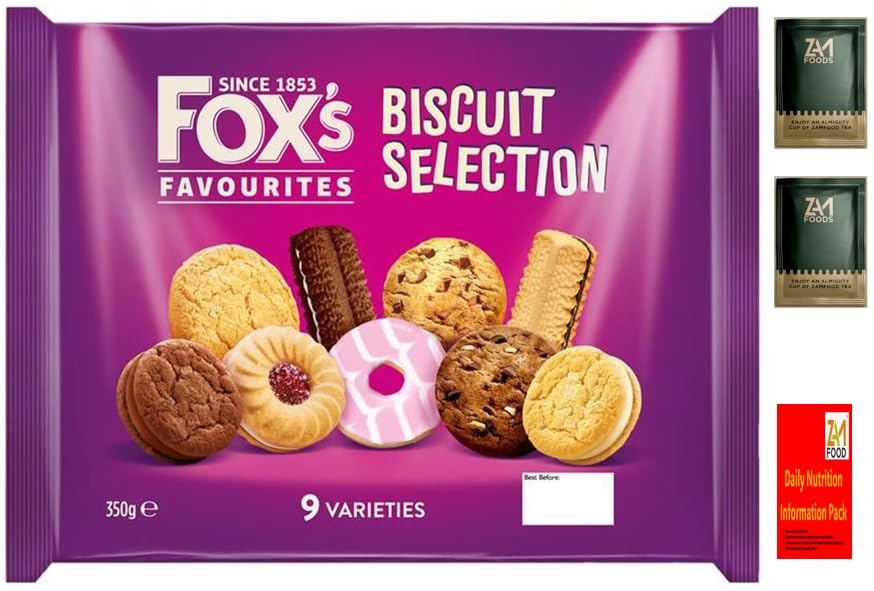 Fox's Biscuits Favourite Selection Cookies 350g, 9 Varities Assortment of CChocolate biscuits, Perfect loving gift on mothers day & fathers day, Christmas by zamfoods nutrition info book (1)
