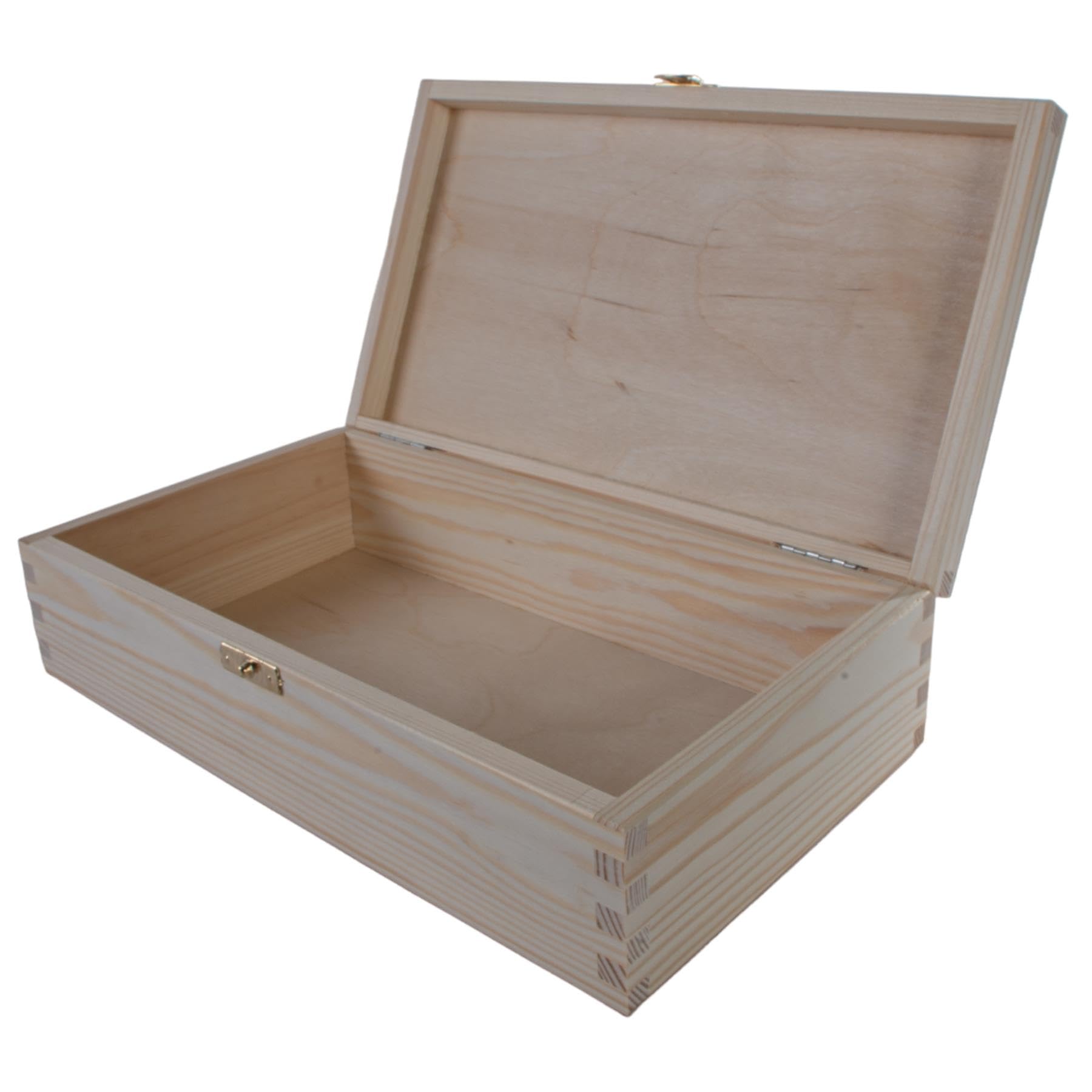 Rectangular Small Wooden Box with Lid & Clasp | 28 x 16 x 8 cm | Unpainted & Untreated Plain Decorative Pine for Craft Decoupage | Trinket Memory Keepsake Storage Case