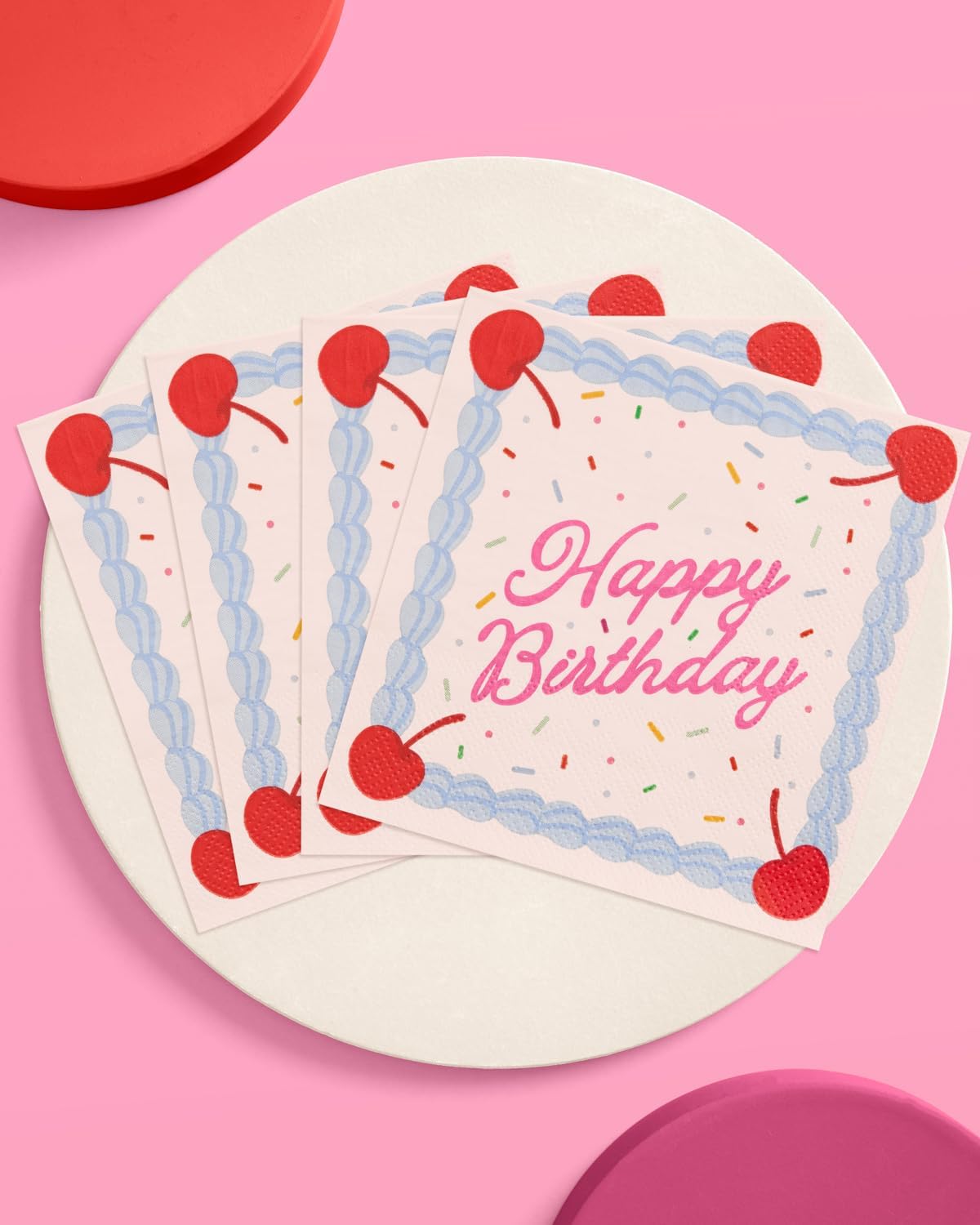 xo, Fetti Happy Birthday Napkins - 25 Paper Napkins | Birthday Decorations, Cake, Rainbow Sprinkles, Cherry, Icing, Party, Tablescape, Dessert