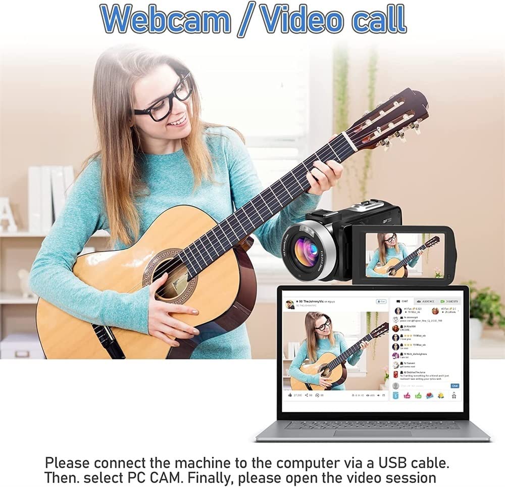 Caméra vidéo Caméscope Caméscope Professionnel 4K caméra vidéo numérique for Le Streaming Vlog enregistreur 18X stabilisateur de Webcam en accéléré(16G SD Card,Blauw)