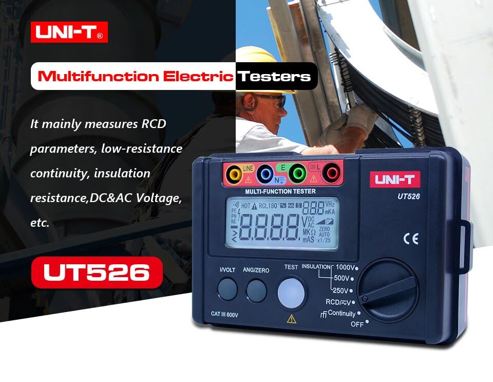 UNI-T Uni-Trend Ground Resistance Meter Digital Electrical Meter Insulation Resistance Tester AC DC Voltmeter UT526 RCD Test/Low Resistance Continuity Measure(UT526)