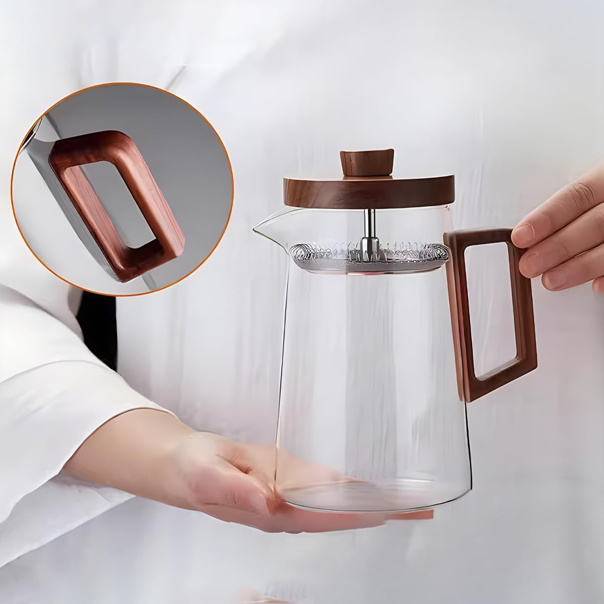 耐熱ガラス ティーポット 800ml ヤカン 湯沸かし 木製持ち手 上質な304SUSステンレス製茶こし付き 【弥生】 おし
