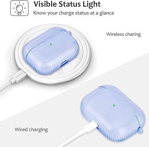 Vista 59 de KOREDA Funda para AirPod Pro de 2ª/1ª generación, funda protectora transparente de TPU suave y transparente a prueba de golpes, diseñada con llavero