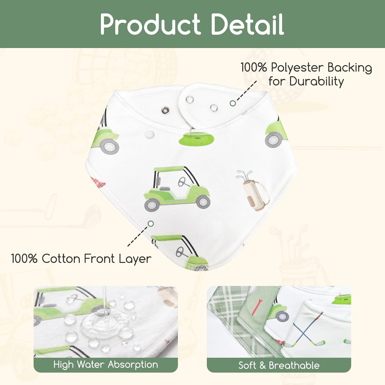 4 Pcs Golf Baby Bibs for Boys Girls Baby Golf Stuff Cotton Bandanas Adjustable Absorbent Triangle Bibs for Drooling and Teething Vintage Sports Nursery Items Infant Essentials Newborn Gifts
