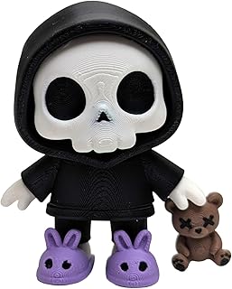 RedFive Dead Tired Articulated Skeleton Figurine – Cute Collectible with Hoodie, Bunny Slippers & Teddy Bear (3.3 Inches - Purple Slippers)