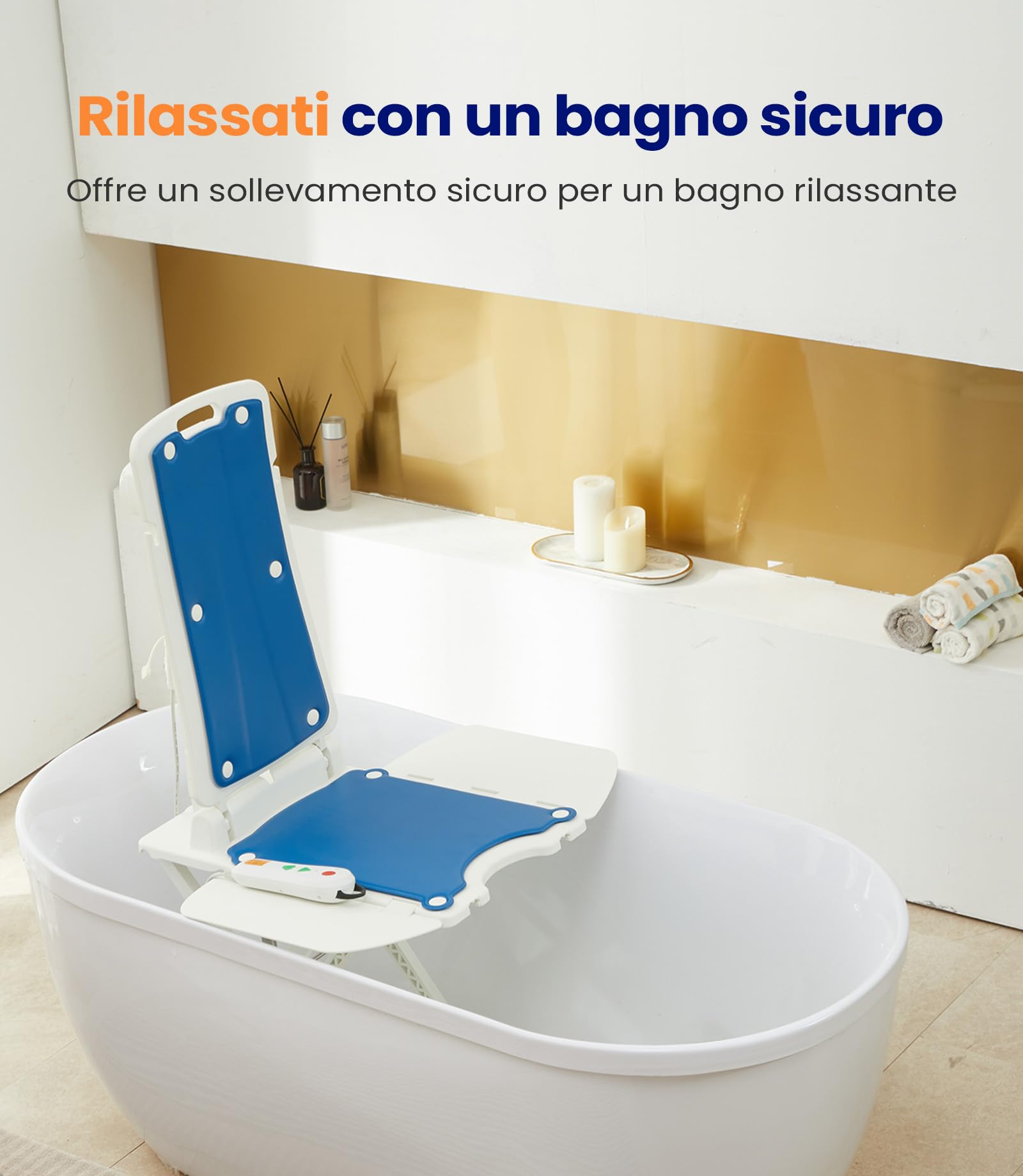 VOCIC AX07 Sollevatore da Vasca Elettrico, Sollevabagno per Anziani, Sedia da Bagno con Motore Impermeabile, Telecomando Ricaricabile e Ventose, Aiuto per Entrare nella Vasca, Supporto Fino a 136 kg