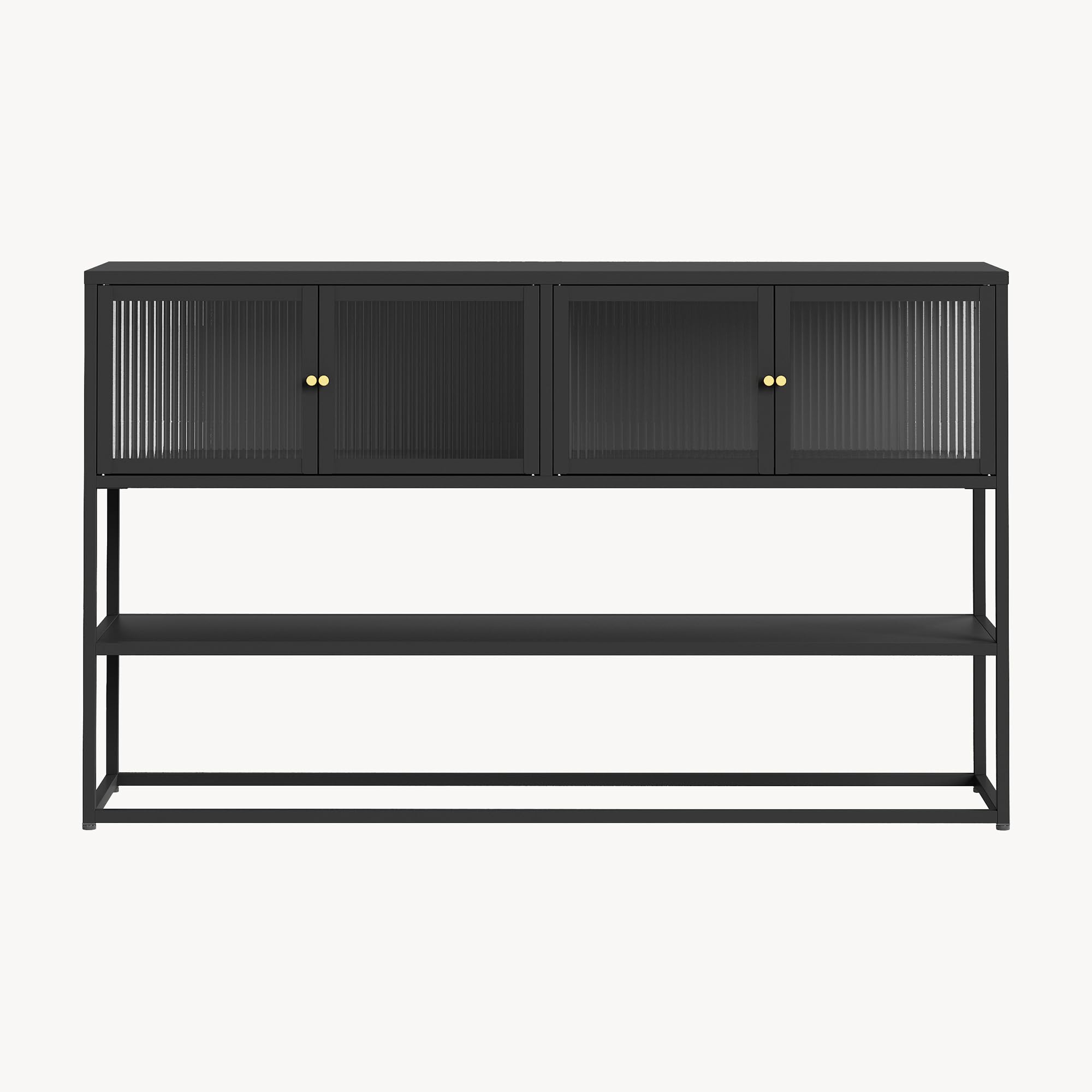 [en.casa] Sideboard Säkylä Vitrine Mehrzweckschrank 150 x 38 x 90 cm Vitrinenschrank mit 4 Glastüren 2 Fächern und 1 Ablage für Wohnzimmer Esszimmer Flur Schwarz