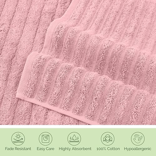 Image of Elegant Comfort 100% Turkish Cotton Corduroy Ribbed Luxury Soft 2 Pack Bath Towels 27 x 54 Inch - Ultra Plush, Absorbent, Quick Dry, Hotel Spa Quality Towels for Bathroom Essentials, Dusty Rose