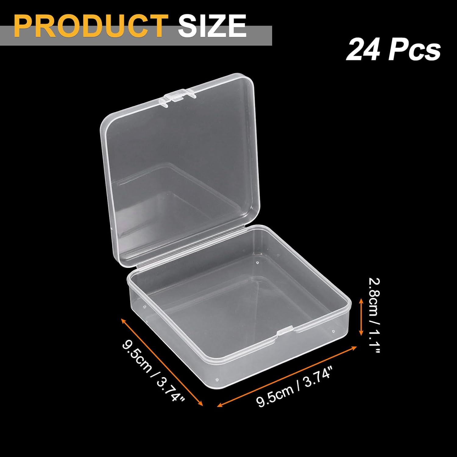 PATIKIL 24 Pcs Mini Clear Plastic Containers Boxes, 3.7"x3.7" Bead Storage Organizer Box with Hinged Lid Square Holder Plastic Cases for Items Jewelry Craft Business Cards Game Pieces