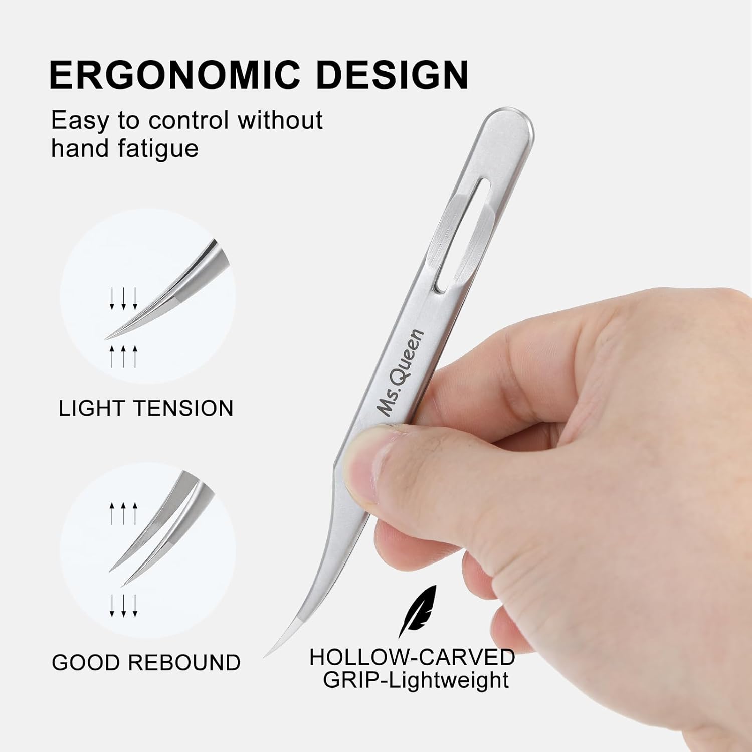 Ms.Queen Lash Tweezers for Eyelash Extensions, 5 Pcs Tweezers Set Professional Fine Tip Curved 45 Degree Lash Tweezers for Classic, Volume & Mega Volume Lashes - Ideal for Lash Artists