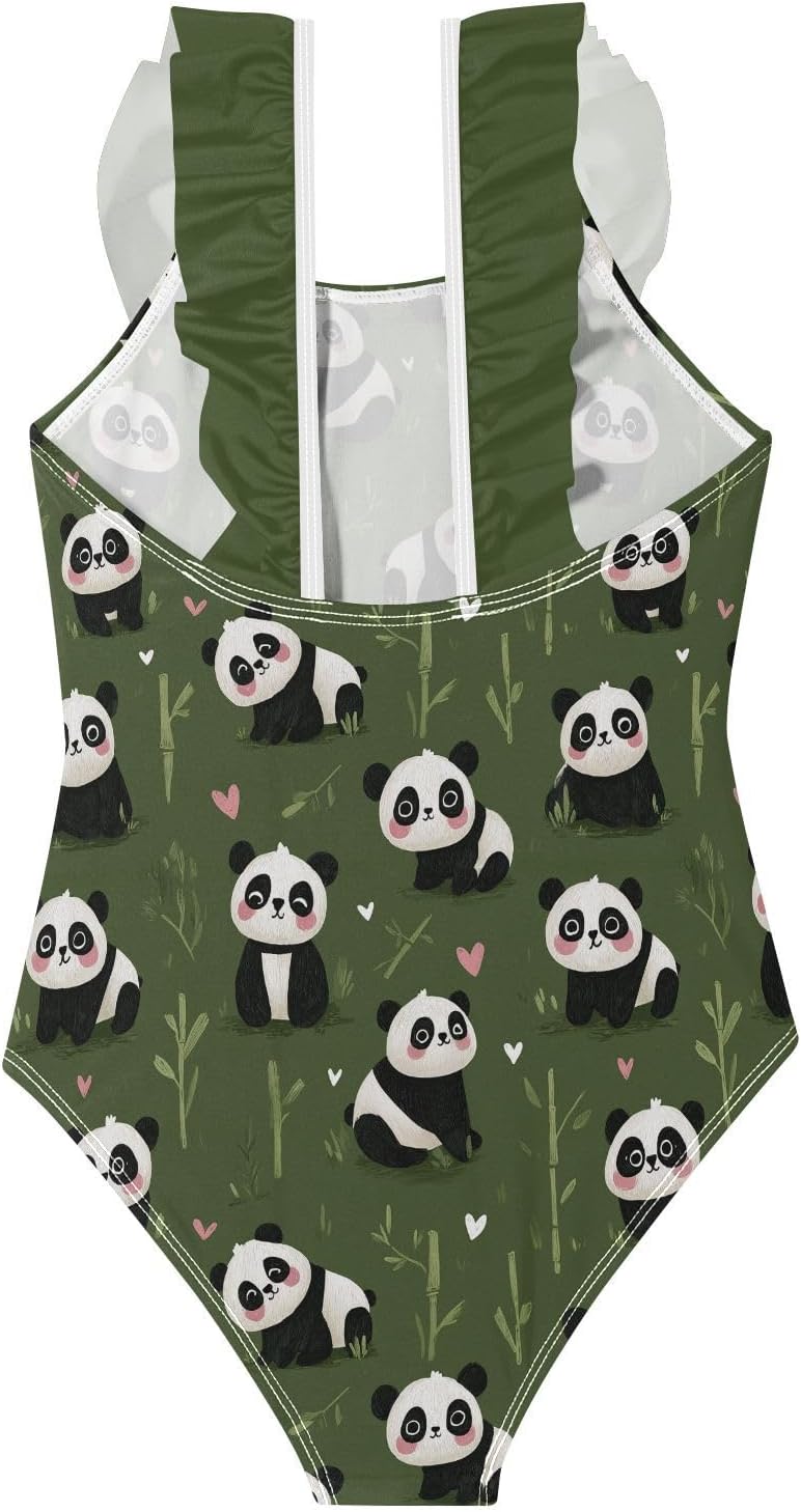 visesunny Girls One Piece Swimsuits Ruffle Swimwear Cute Panda Design Bathing Suits for Girls 3-6Y