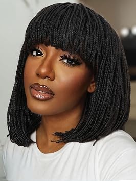 Braided Wigs for Black Women Short Box Braid Wig Synthetic Bob Braid Wig for African American Women Black, 14