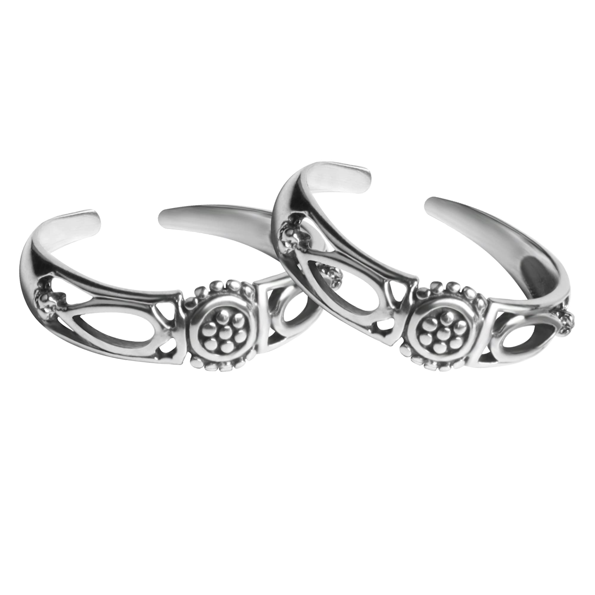 GIVAAVNI 925 Oxidised Silver Flower Toe Rings, Adjustable | Toe Rings for Women and Girls | With Certificate of Authenticity and 925 Stamp | 6 Month Warranty*