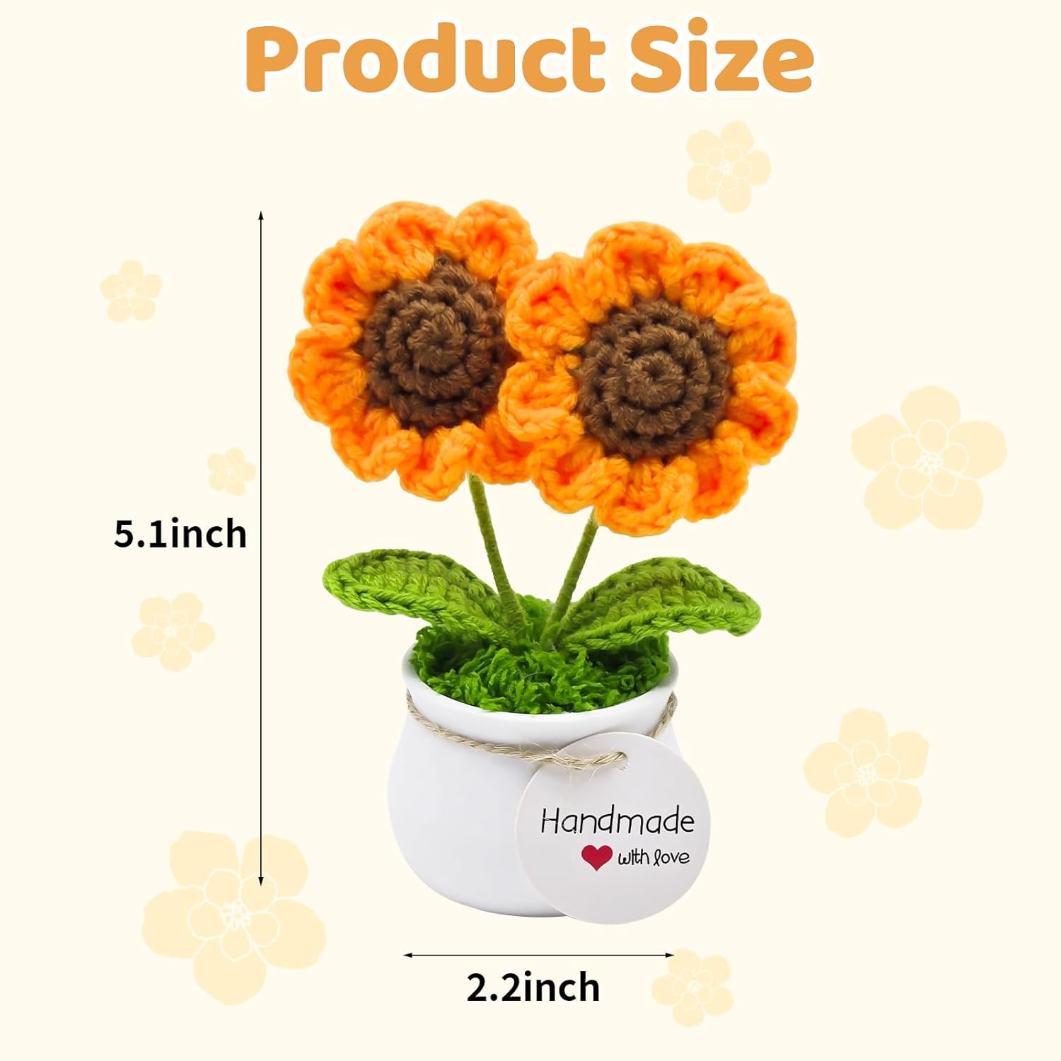 Crochet Flowers Artifical Sunflower Desk Decor Gifts for Women Handmade Knitted Flower for Car Dashboard Office Home Decoration, Emotional Support Flowers