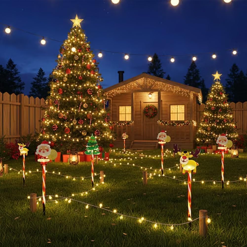 6-Pack of Moving Christmas Lights, Solar LED Christmas Lights for Outdoor Indoor Decoration, Waterproof Ground Lamp Solar LED Night with Moving Christmas Tree & Reindeer Decorations (B,Solar)