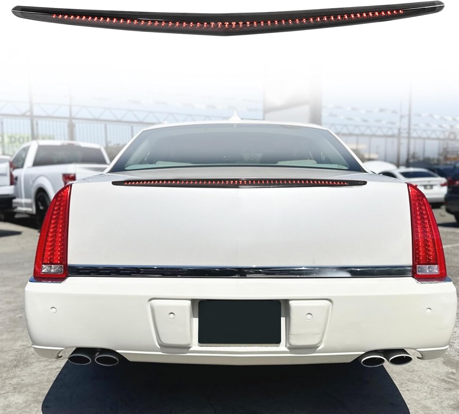 3rd Brake Light Third High Mount LED Stop Light Trunk Mount Brake Light Assembly Rear Center Tail Light 53 LED Bulbs for Cadillac DTS 2006-2011 Smoked Lens Red Light