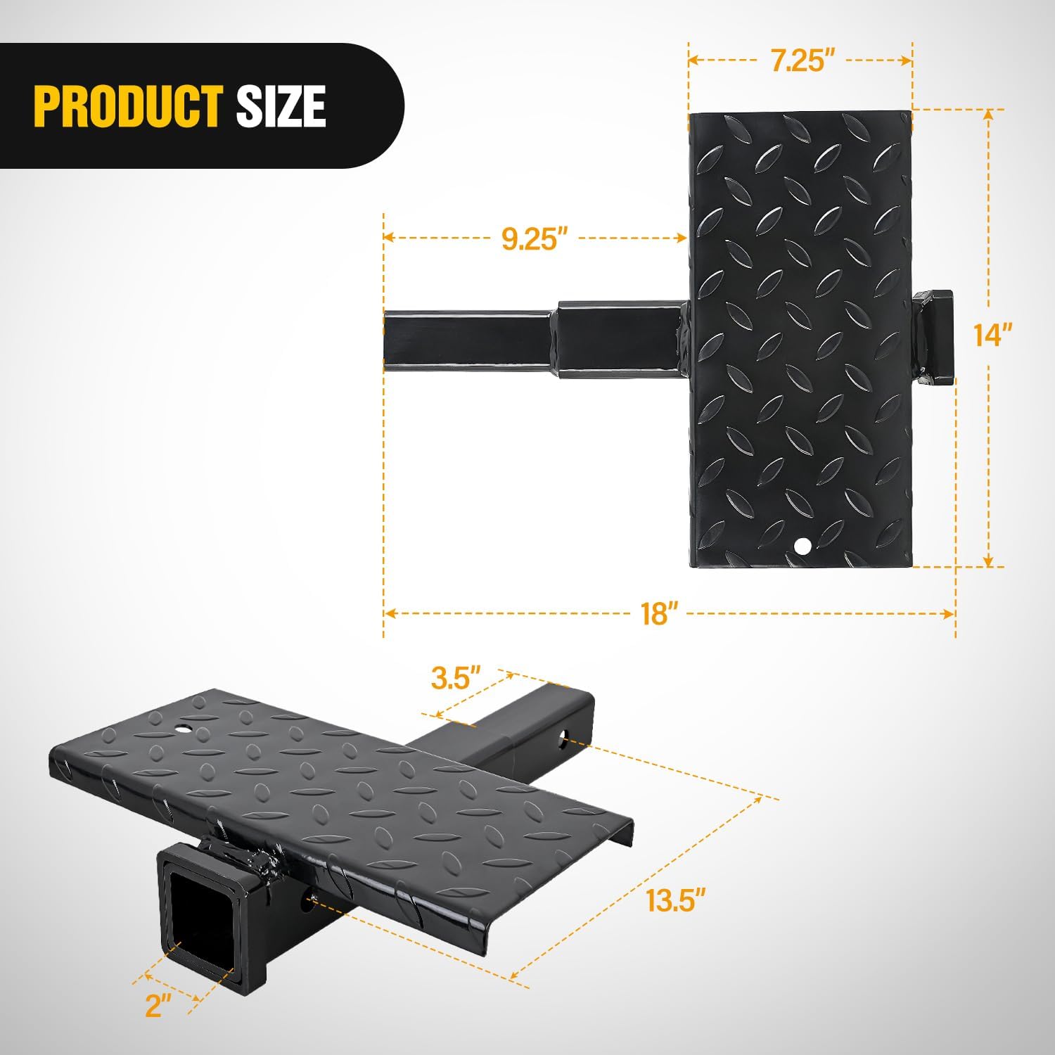 Nilight Hitch Extender with Step 2" Receiver 14"x7" Anti-Slip Diamond Plate 4000 lbs Towing/400 lbs Tongue Weight Heavy Duty Steel Bumper Guard for Truck SUV