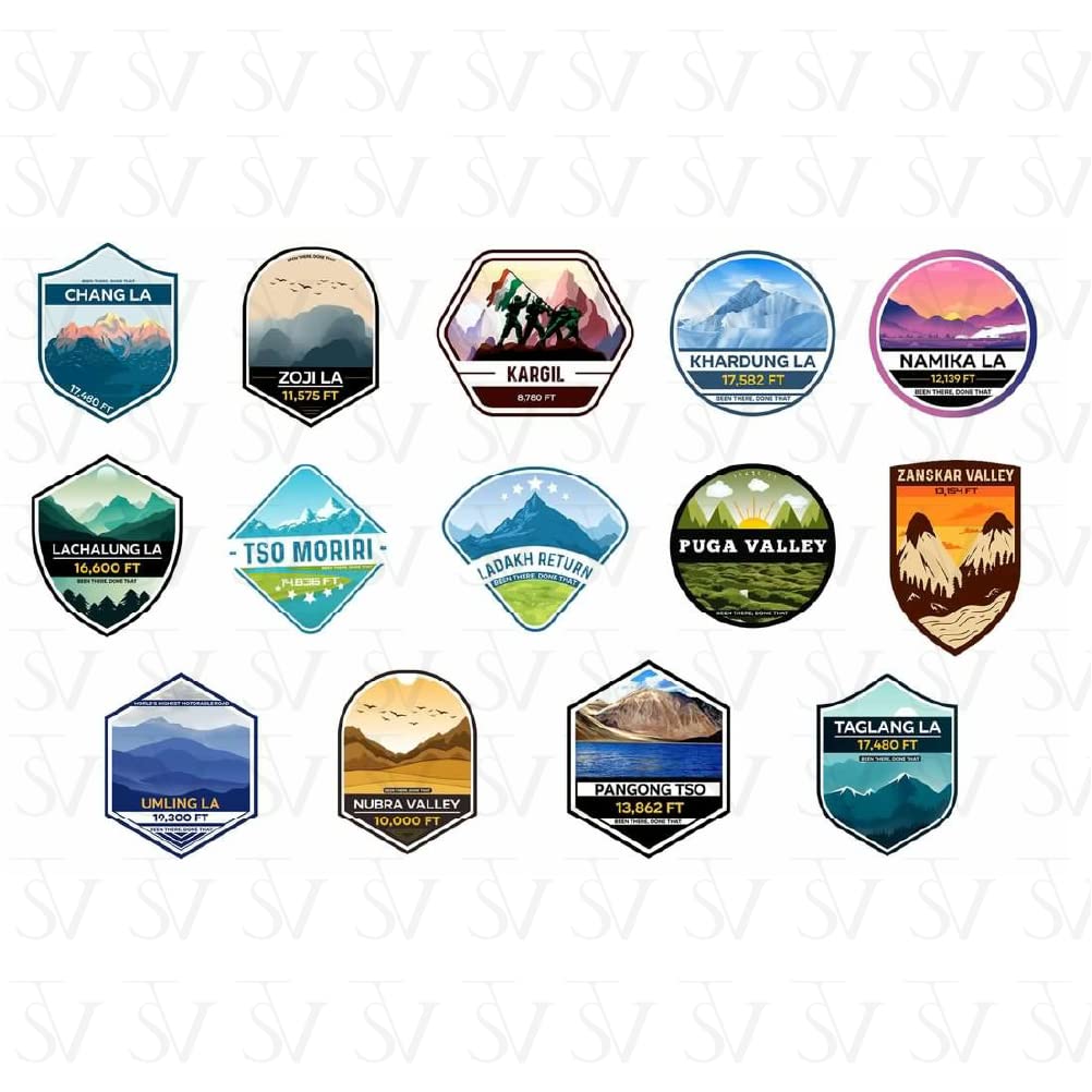 Stick The Vibe, Ladakh Series, Vinyl Stickers - Decals - Peel & Stick, Sticker for Bike | Helmet | Laptop | Wall Etc. - 3 Inch X 3 Inch (Each) - Pack of 14 Stickers (B0BSNV9HHD) Amazon Price History, Amazon Price Tracker