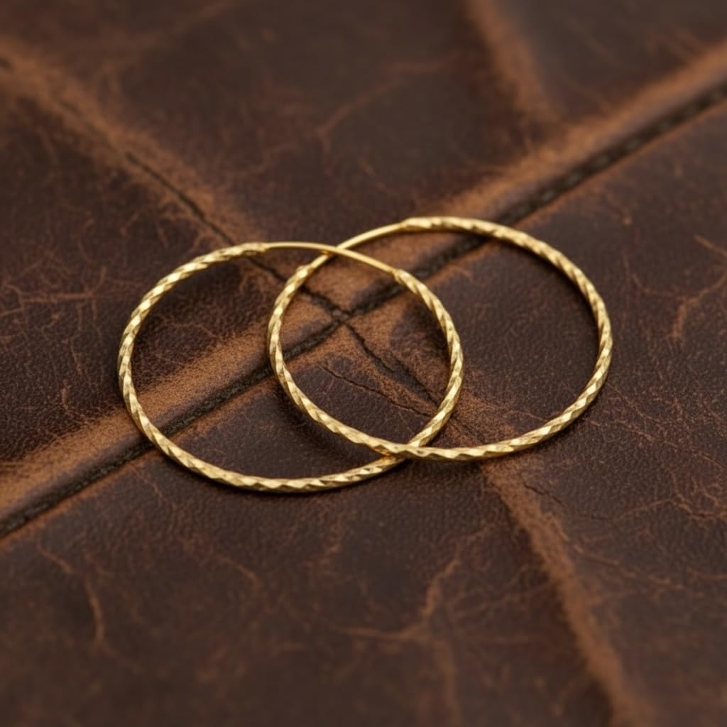 925 Sterling Silver Plated in 18K Yellow Gold Diamond-Cut Textured Gold Hoop Earrings for Women, Thin Lightweight Endless Hoops, Tarnish Resistant, 1 1/4-Inch Drop