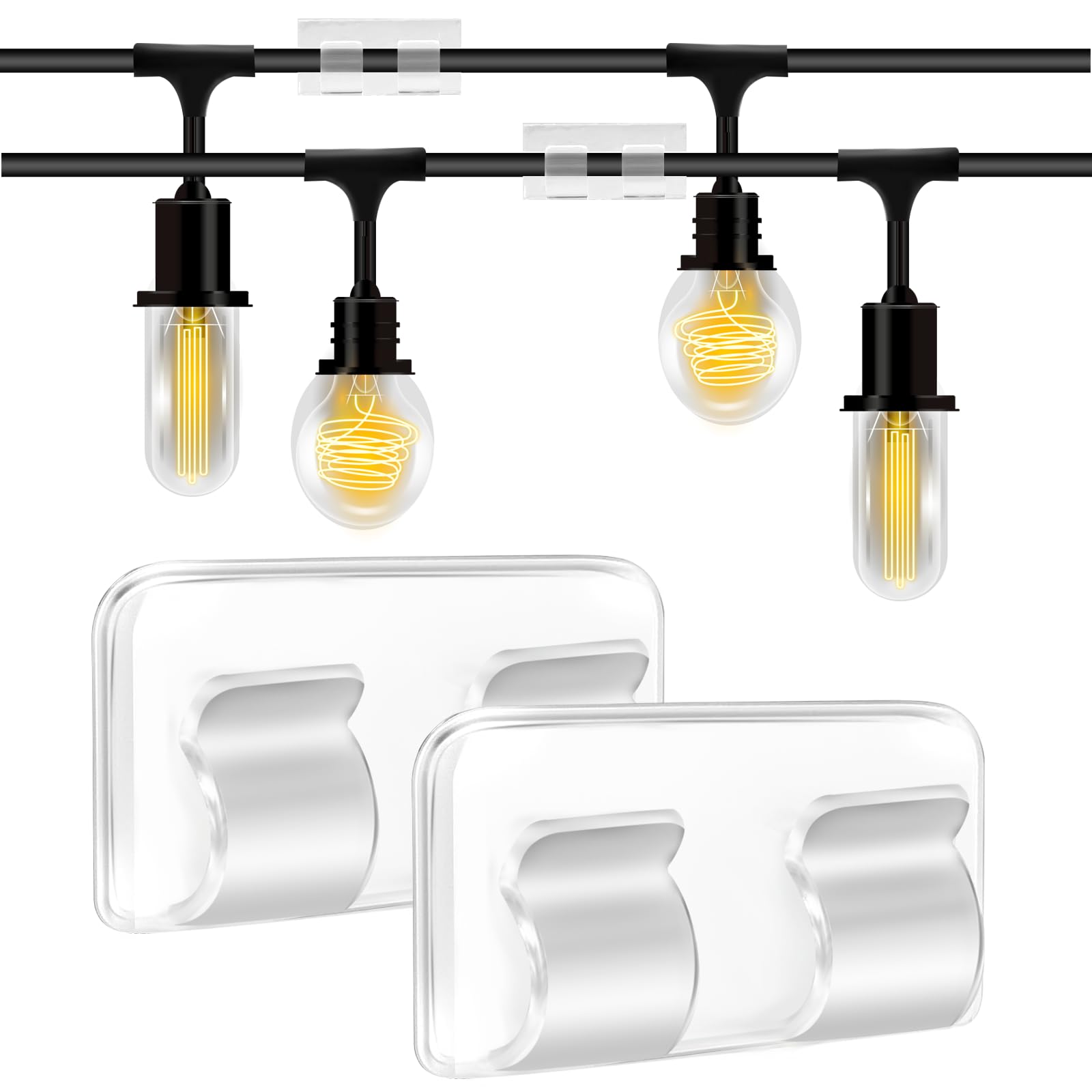 60 Pièces Clip De Fil Extérieur Avec Ruban Adhésif Clip De Luminaire Clip De Décoration Crochet De Support De Câble Auto-Adhésif Pour Lumière De Fée (M, Transparent