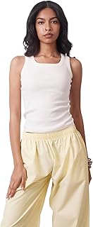 توب من القطن المخلوط، بدون أكمام، بقصة ضيقة، مضلع