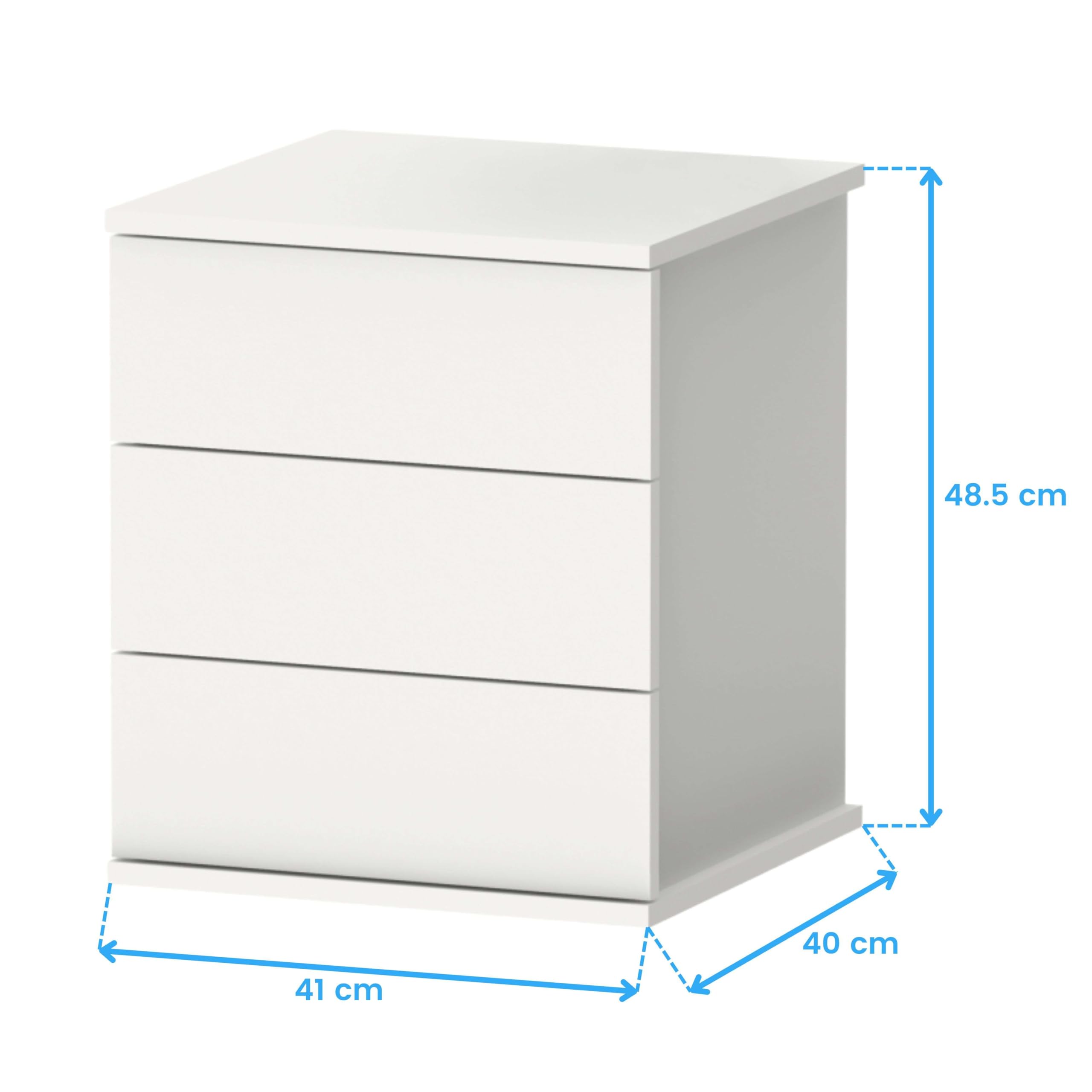 Muebles Pitarch | Comodino 3 Cassetti con Guide Metalliche, Bianco, 48,5x41x40 cm (altezza x larghezza x profondità), Piccola Cassettiera, Moderna, Modello Dana