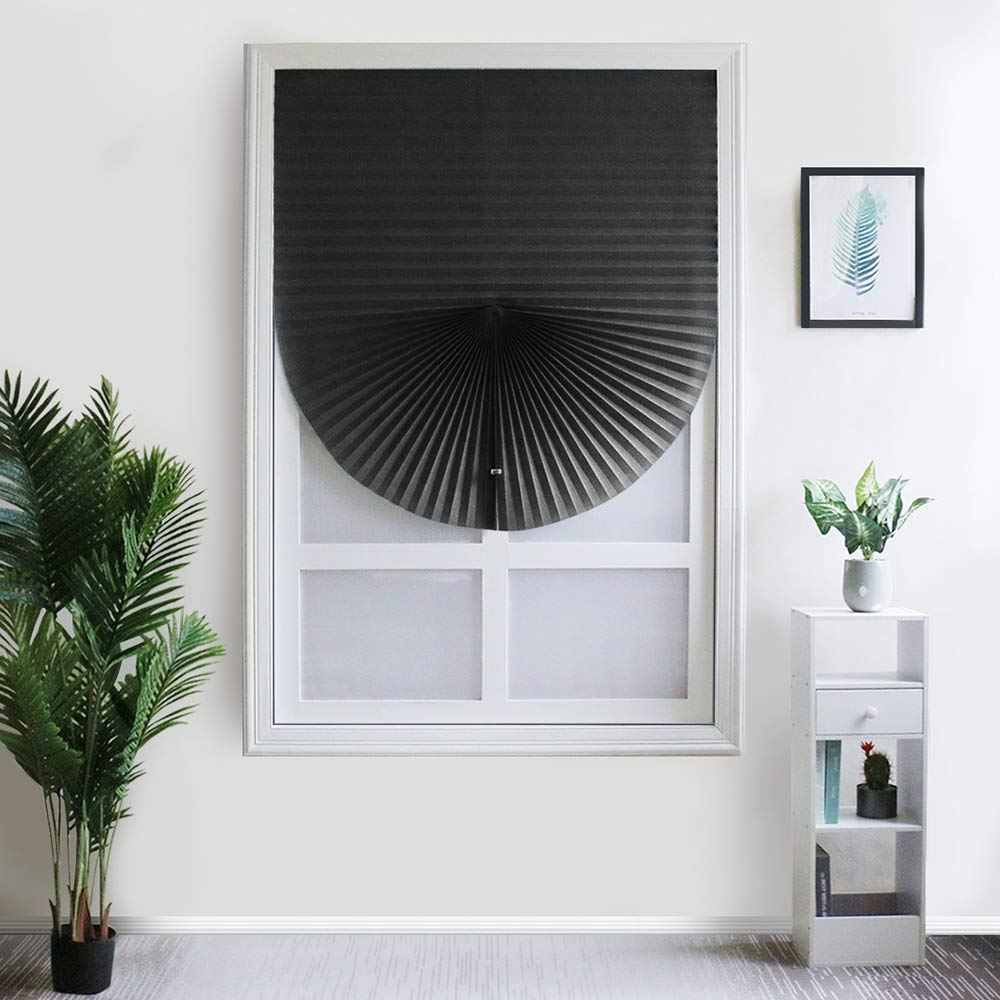 Eacam Blackout Pleated Window Shades, 90 * 150cm Window Blind Blackout Light Block Cordless Black