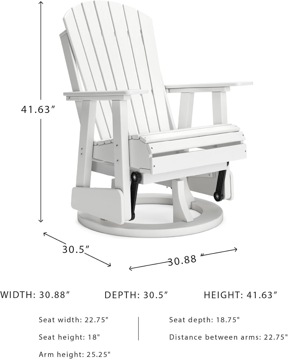 Signature Design by Ashley Hyland Wave Outdoor Casual Swivel Glider Adirondack Chair with 360-Degree Swivel, Weather Resistant HDPE, 18" Seat Height, White