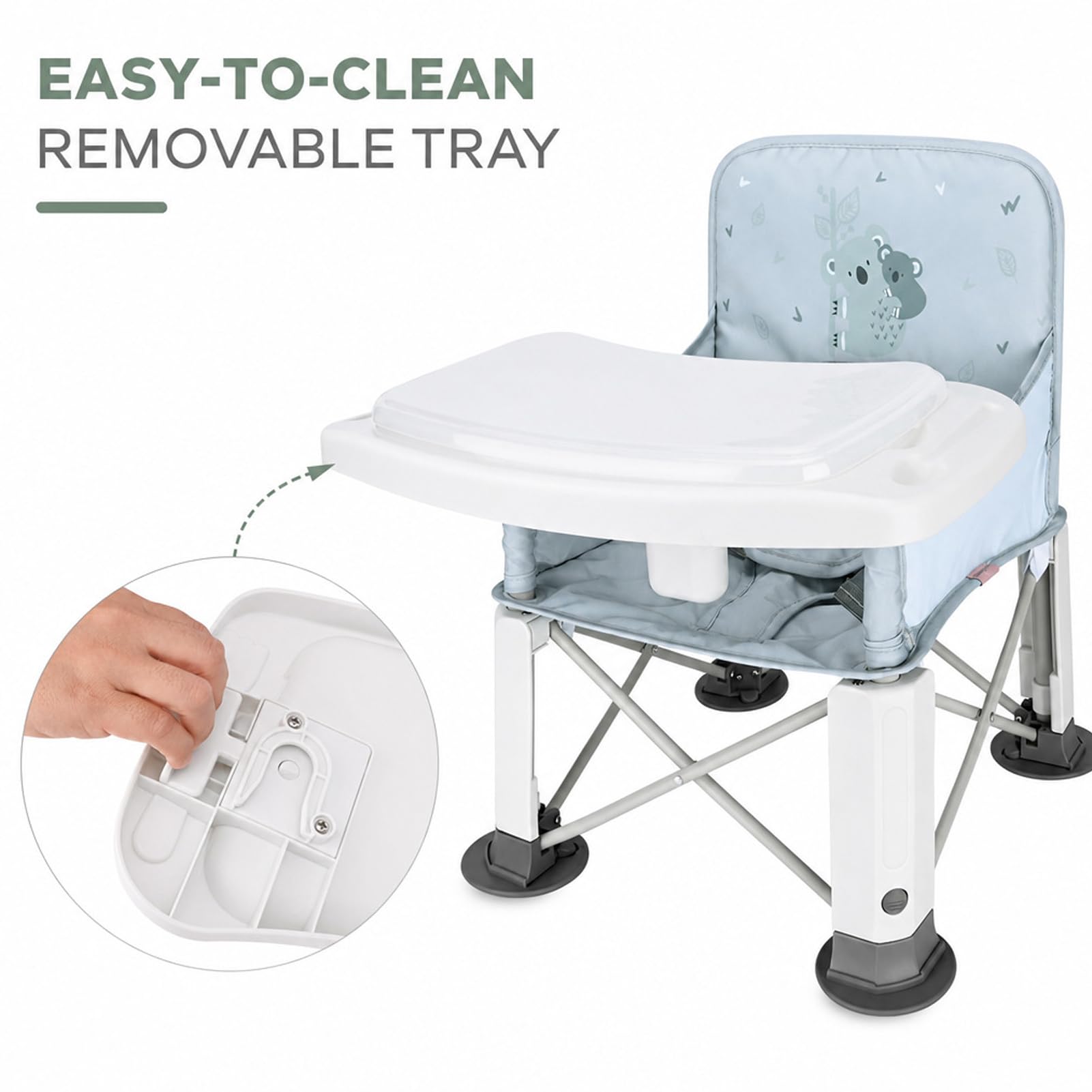 Bebamour Silla alta de exterior plegable Asiento para niño con bandeja extraíble Asiento para niño con bolsa, Koala