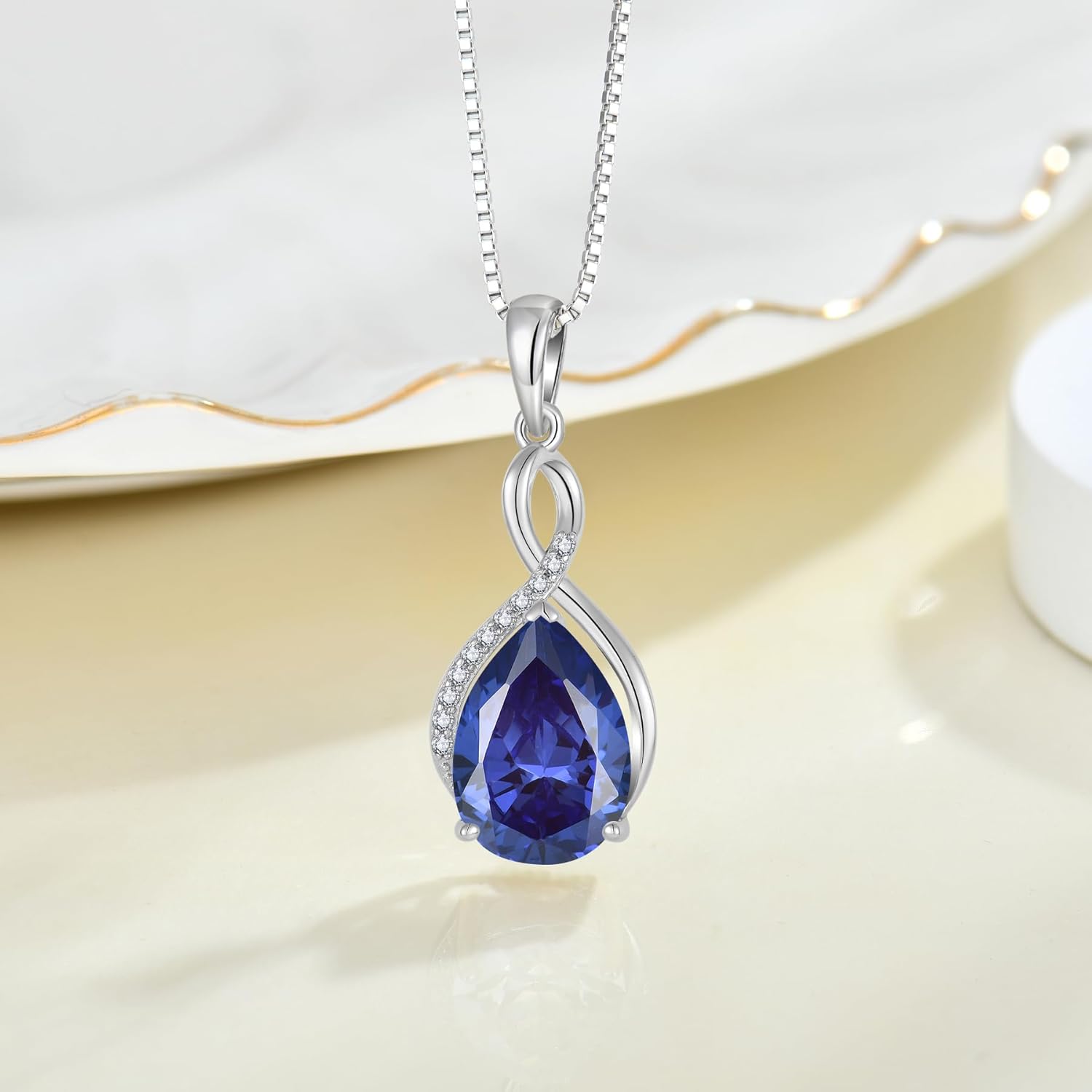 8×12MM Birthstone Necklace for Women 925 Sterling Silver Infinity Pendant Teardrop Cubic Zirconia Necklaces, with Jewelry Box - Image 2