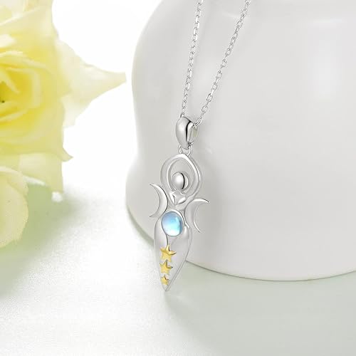 Miniatura 3 de Collar de diosa de luna triple de plata esterlina, piedra lunar, collar con colgante de luna pagana, amuleto mágico wiccano, joyería de regalo para