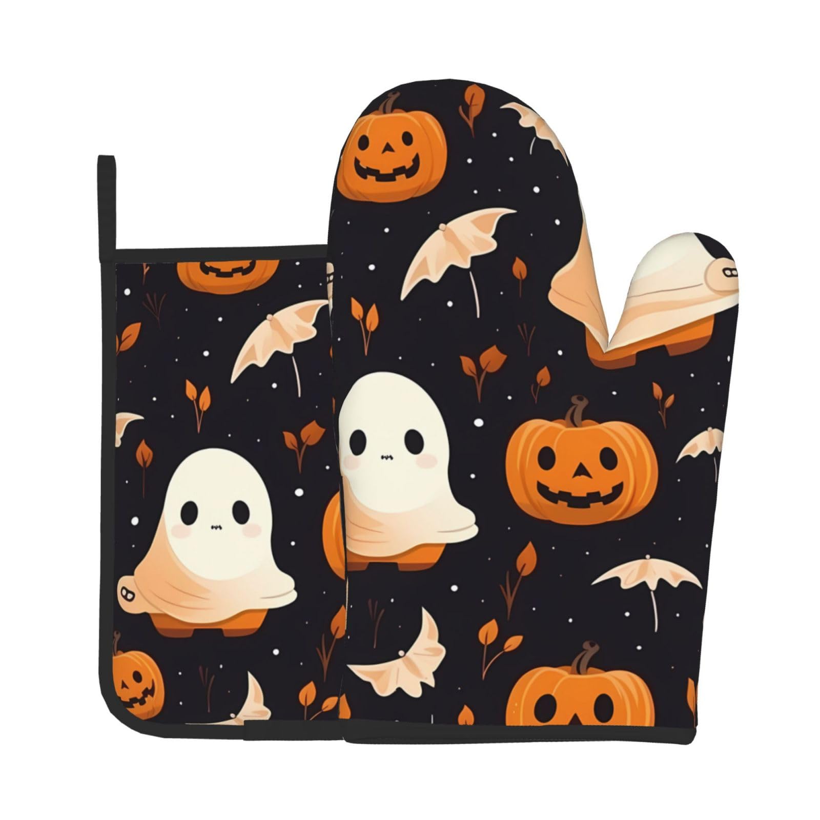 High Heat-Resistant Halloween -Themed Oven Mitts and Pot Holders Set - Ideal for Baking, Cooking, and BBQ
