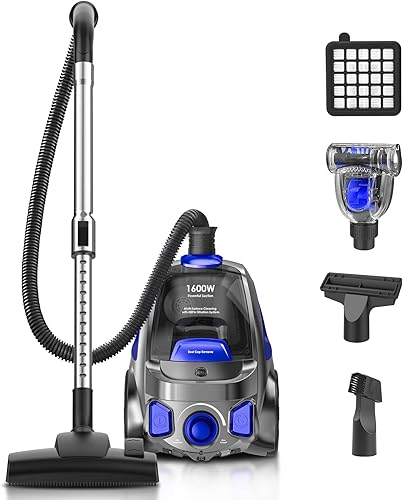 Aspiradora de bote de 32 Kpa de 1600 W (clase energética A), potencia ciclón, indicador completo de polvo, filtro HEPA doble, gran capacidad de 3.7