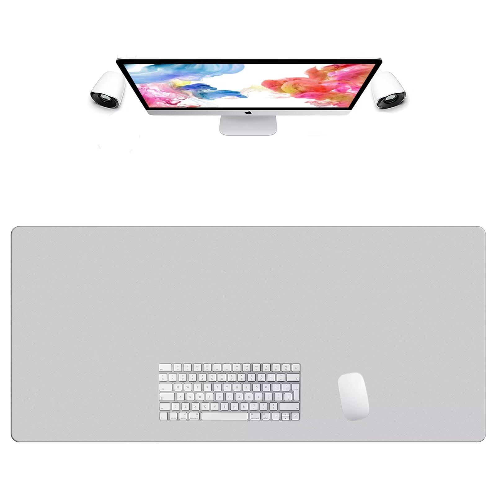LL-COEUR Extra Large PU Leather Desk Mat Large Mouse Pad XXL Waterproof Table Mat Office Laptop Writing Pad (43.3 x 19.7 inch, Light Grey) — image 1