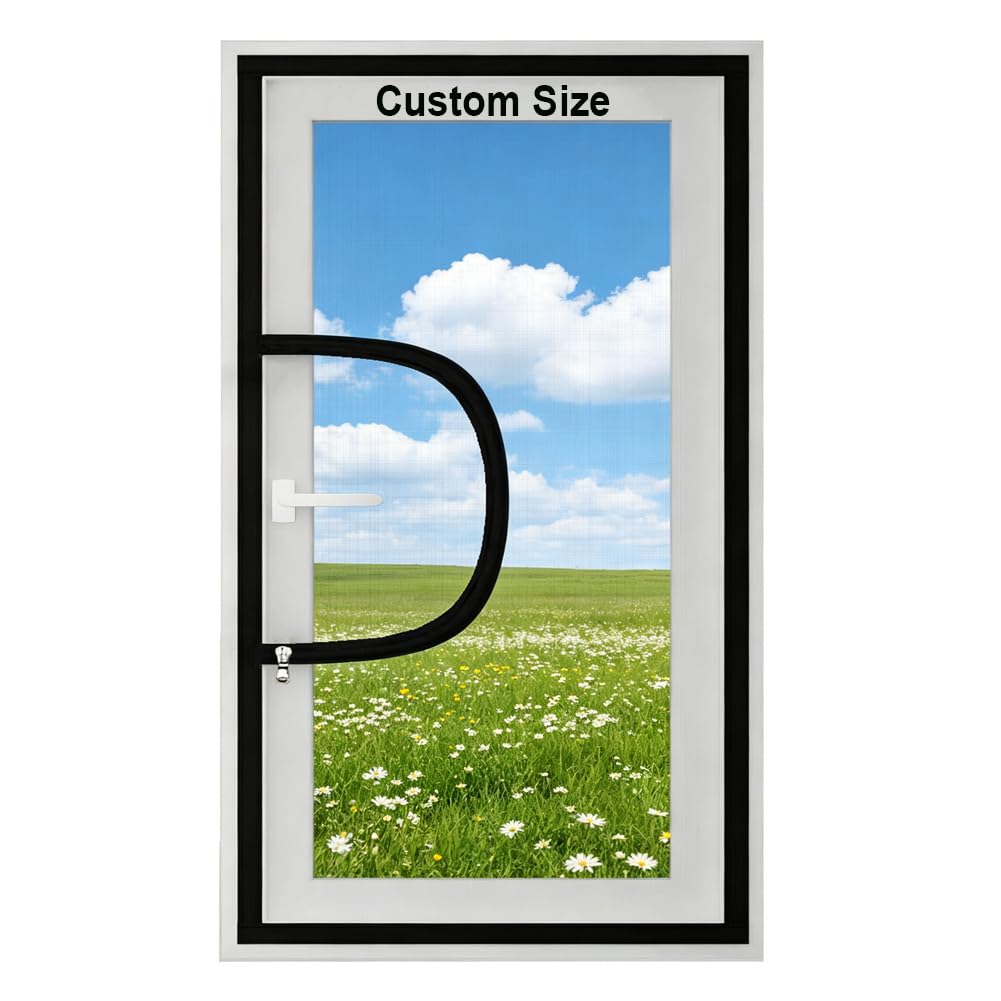 Custom Size Window Screen Mesh, Fly Screen for Window with Zipper Opening, Window Nets to Keep Bugs Out, Self-Adhesive Mosquito Net Window Insect Screen