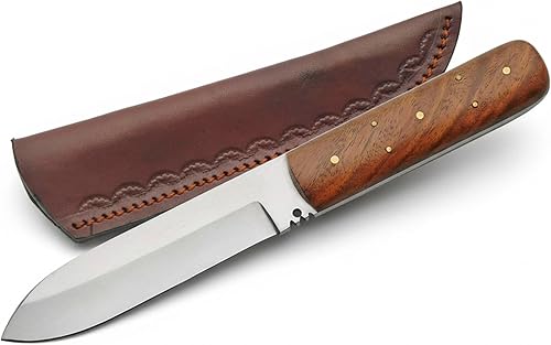 SZCO Full Tang Hunting Knife 8 Inch - Classic Patch Camping Knife with Burlwood Handle, Stainless Steel Blade & Sheath - Brown Pocket Knife for