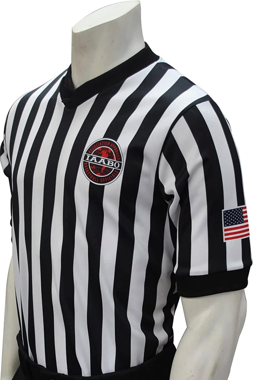 Smitty | I200-WFSL | IAABO Basketball Referee Shirt White Flag on Sleeve USA | School Approved Official Uniform | Black White (2XL)