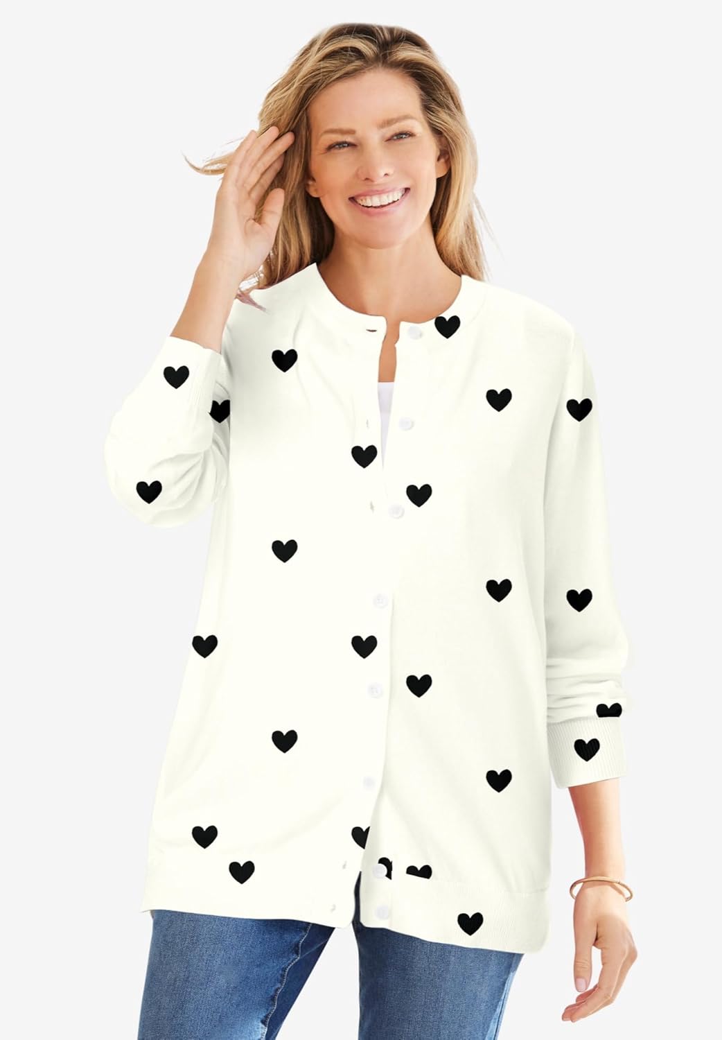 Woman Within Plus Size Perfect Long-Sleeve Cardigan Sweater