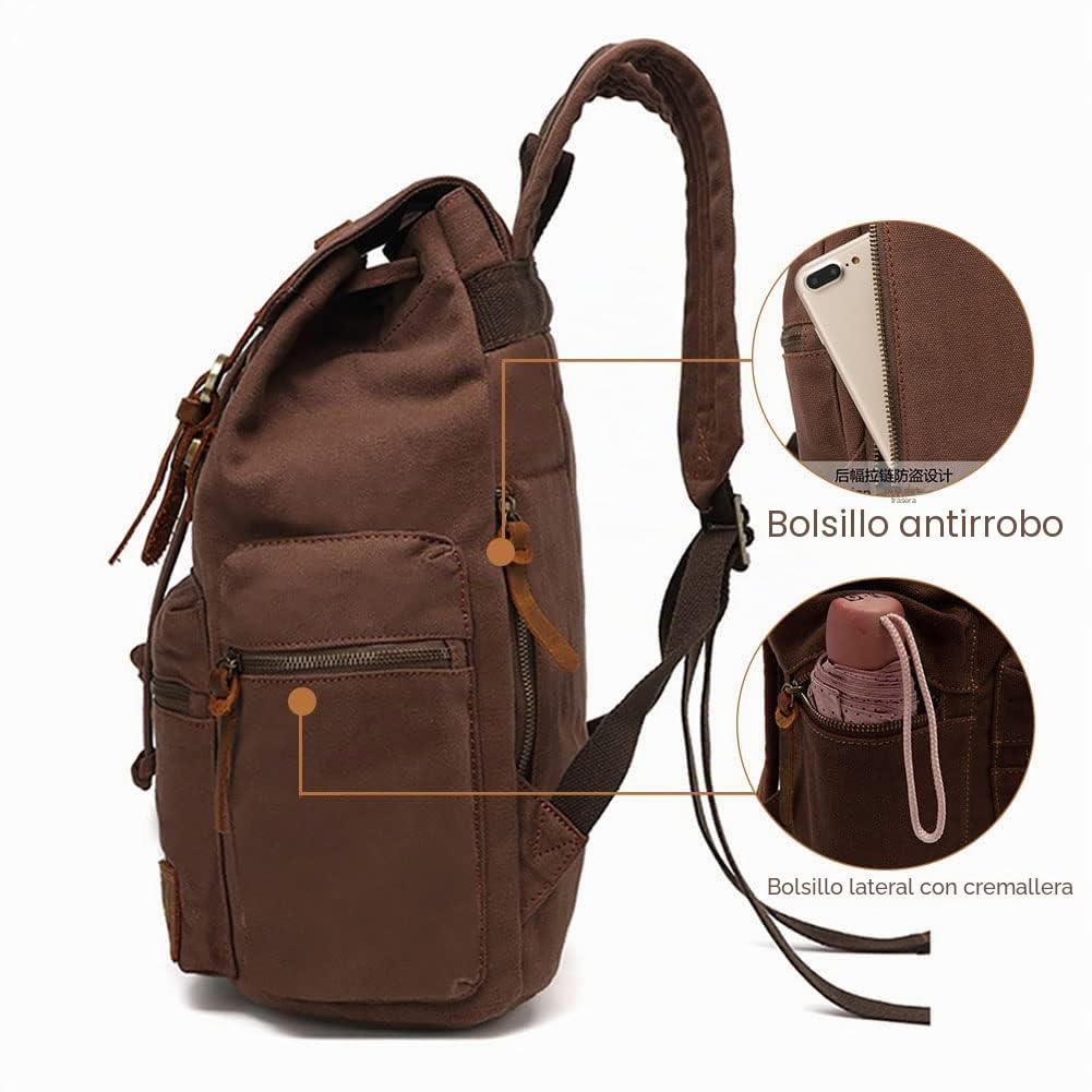 Mochila de lona AUGUR, mochila vintage para laptop de 17 pulgadas, mochila grande casual para mujeres y hombres, mochila de día para viajes, senderismo y escuela