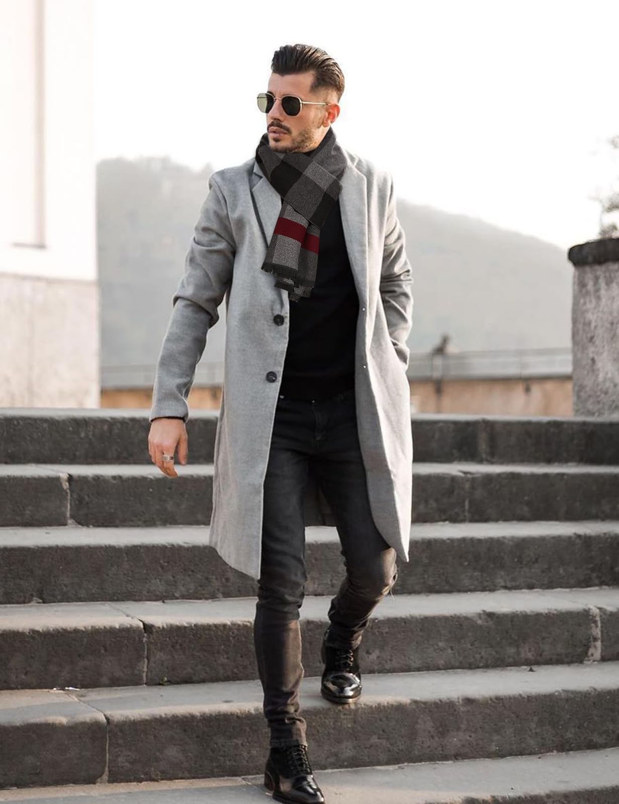 PASUDA Sciarpa Uomo Inverno, Sciarpa Calda di Llaid di Autunno e Invernale Sciarpa Elegante Classica da Uomo Sciarpe Termica e Morbido Foulard d'Affari Casual Lungo Stola