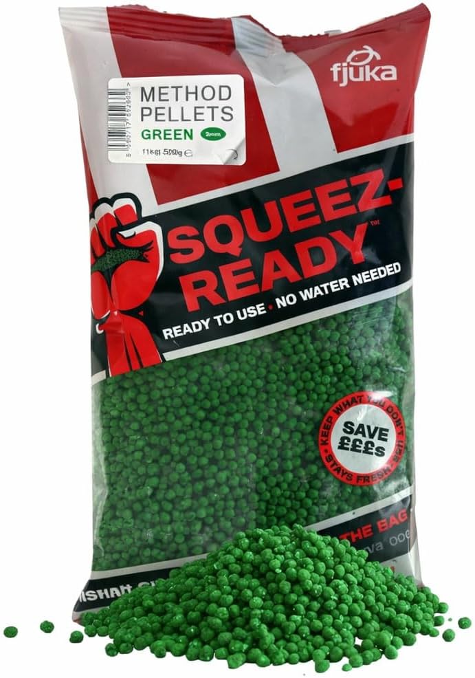 Fjuka Green Squeez-Ready Method Pellet 500g | Ready-prepped 2mms | Carp, F1s, tench, bream